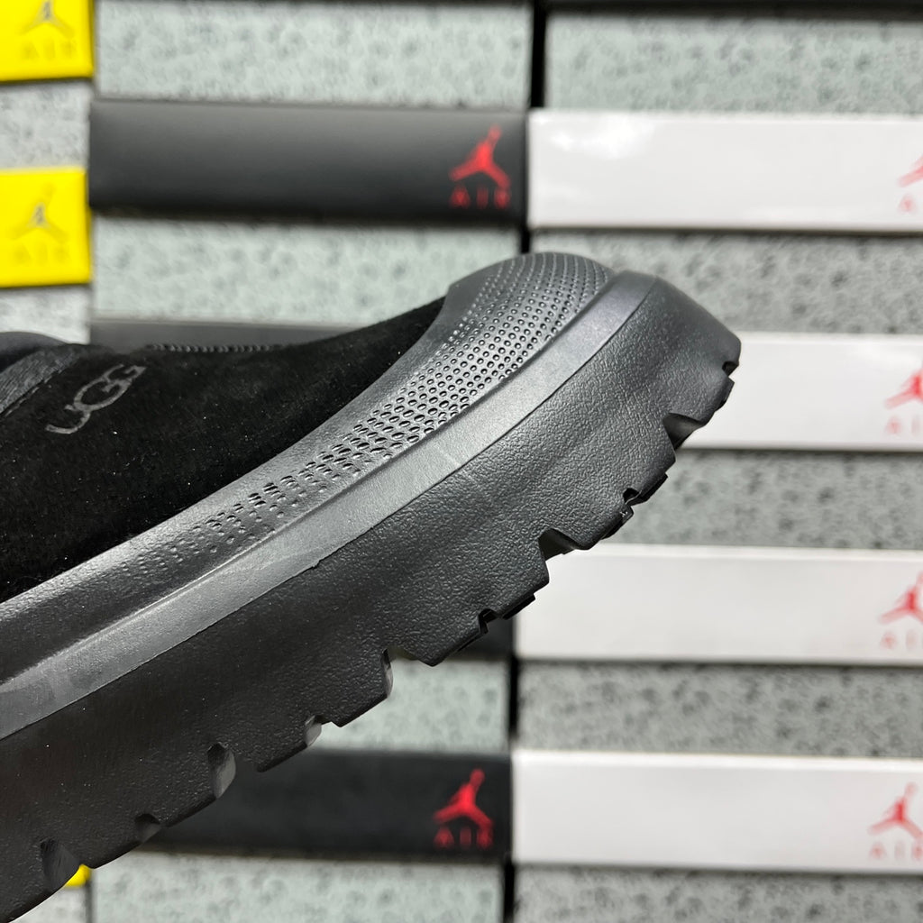 Black Platform Slip-On Shoes with Rear Drawcord