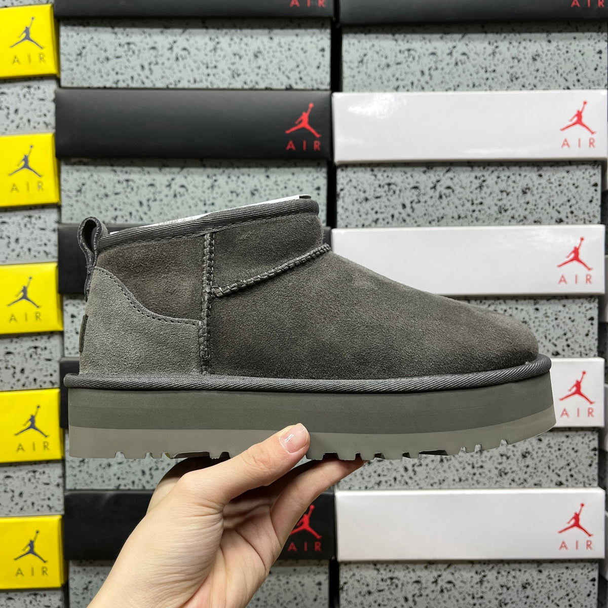 Grey Mini Platform Ankle Boots - 3 cm Sole