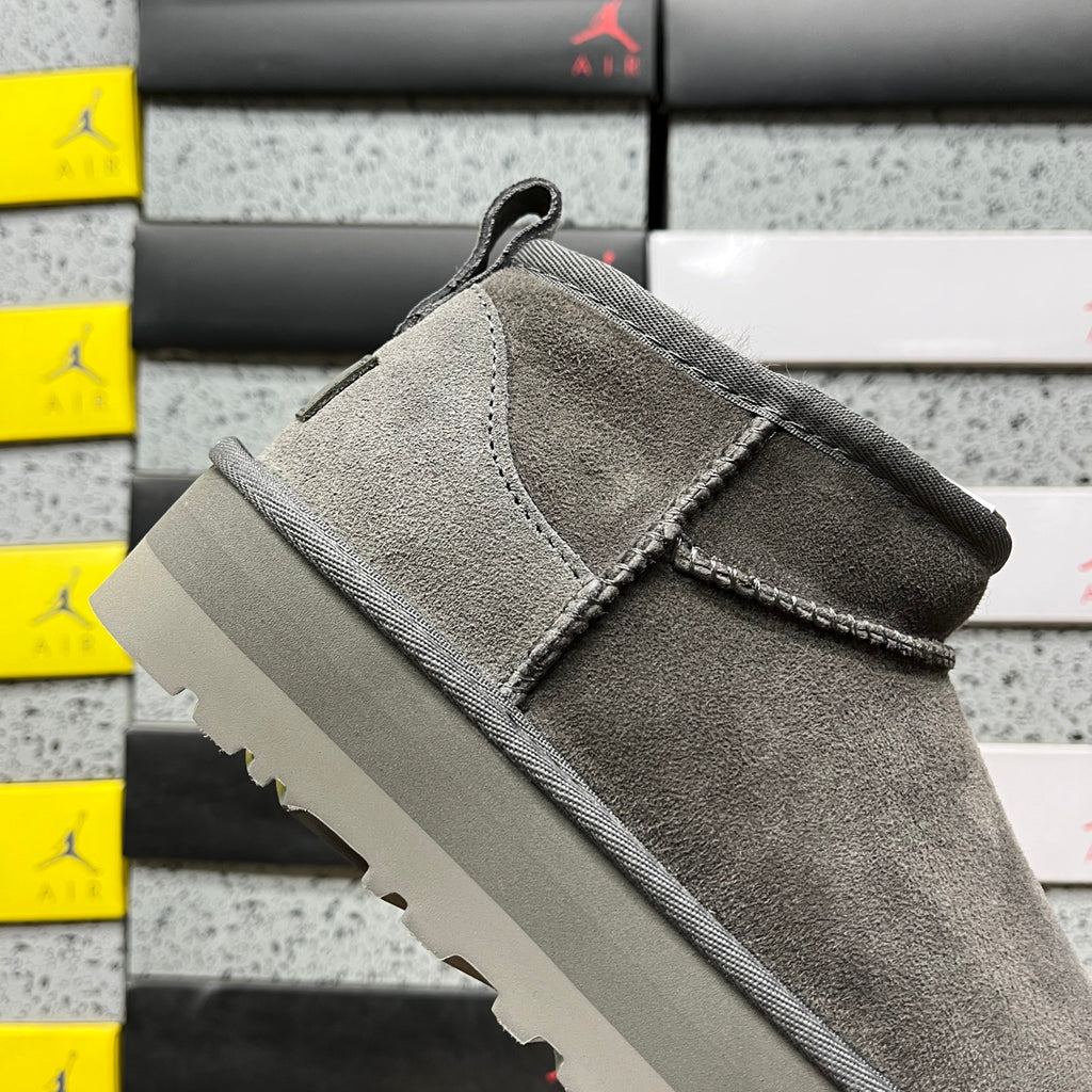 Grey Mini Platform Ankle Boots - 3 cm Sole