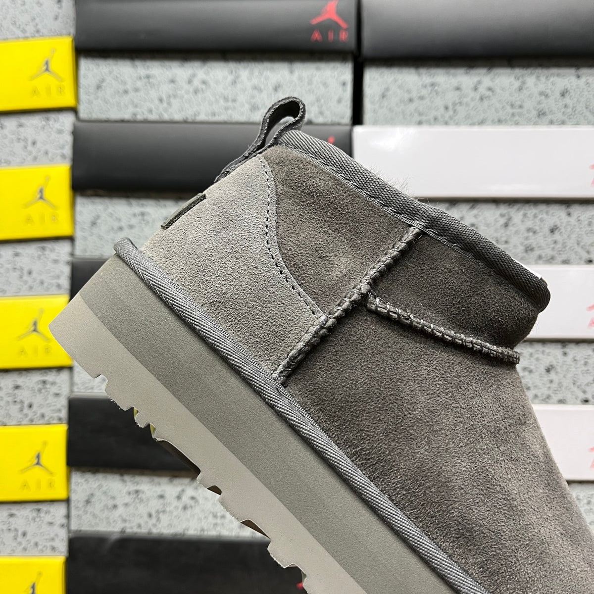 Grey Mini Platform Ankle Boots - 3 cm Sole