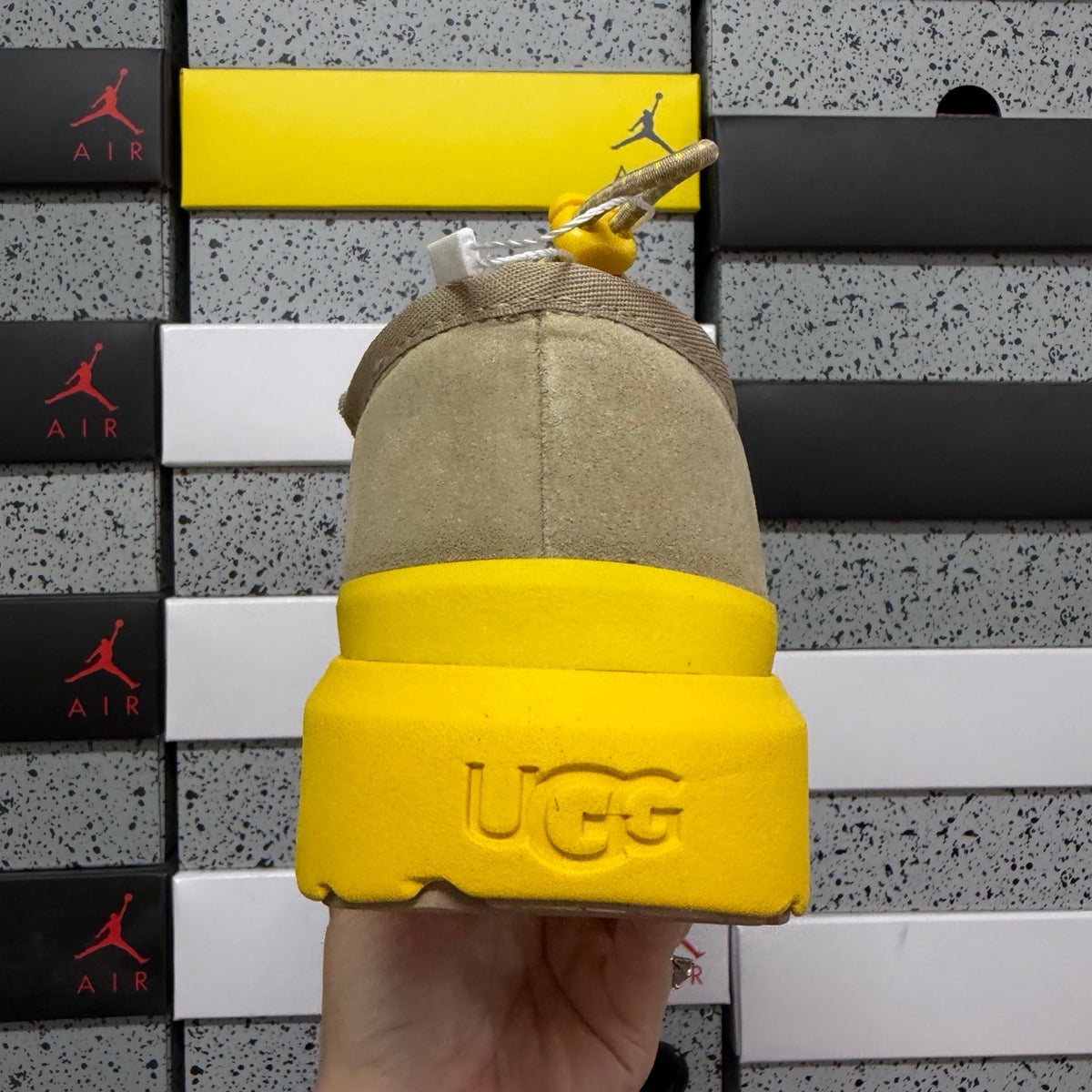 Sand Slip-On Shoes with Bright Yellow Chunky Sole