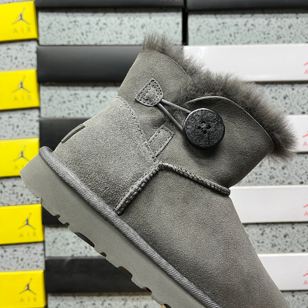 Grey Button-Detail Mini Ankle Boots