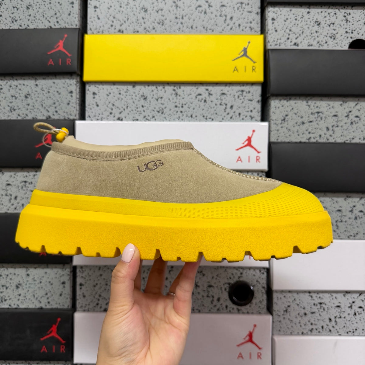 Sand Slip-On Shoes with Bright Yellow Chunky Sole
