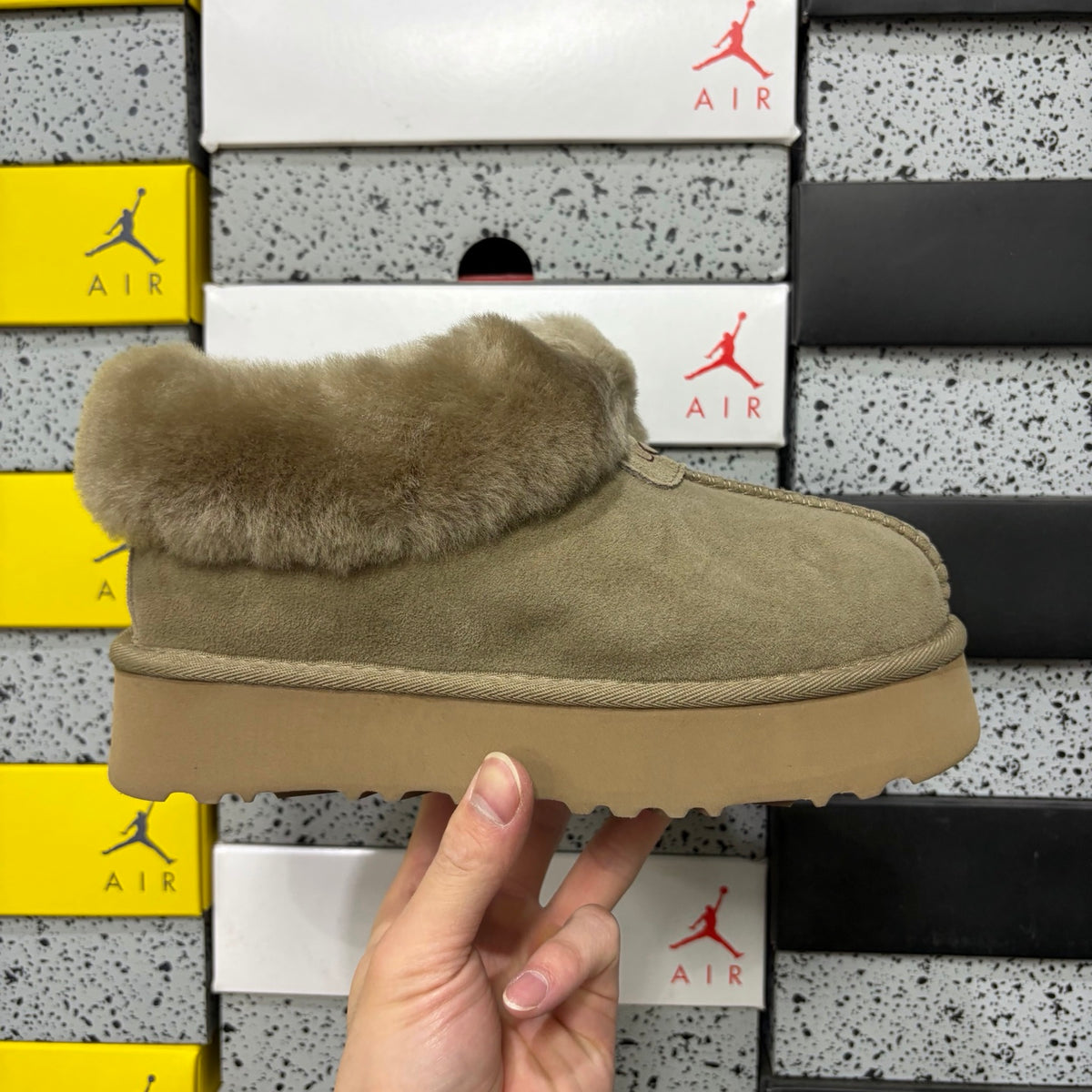 Antelope Brown Slip-On Shoes with Oversized Fluffy Collar