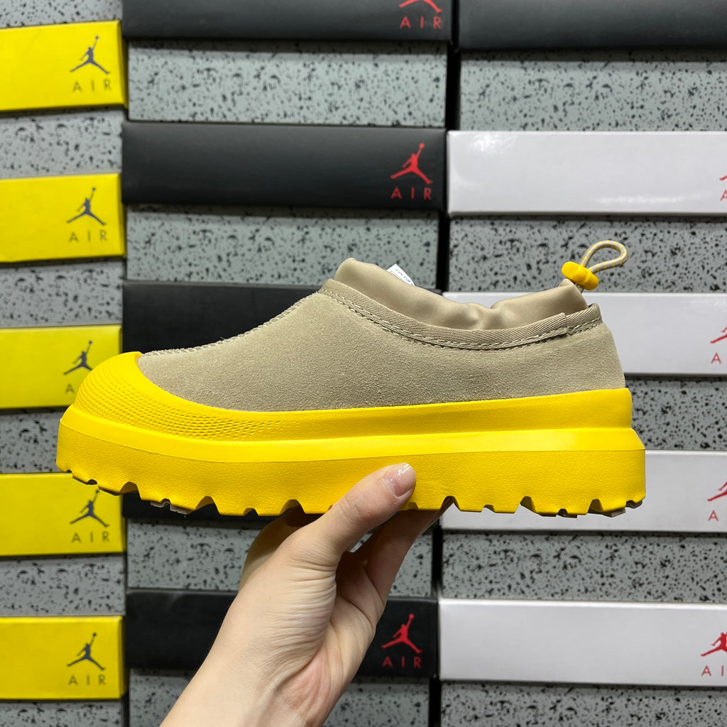 Sand Platform Slip-On Shoes with Bright Yellow Sole
