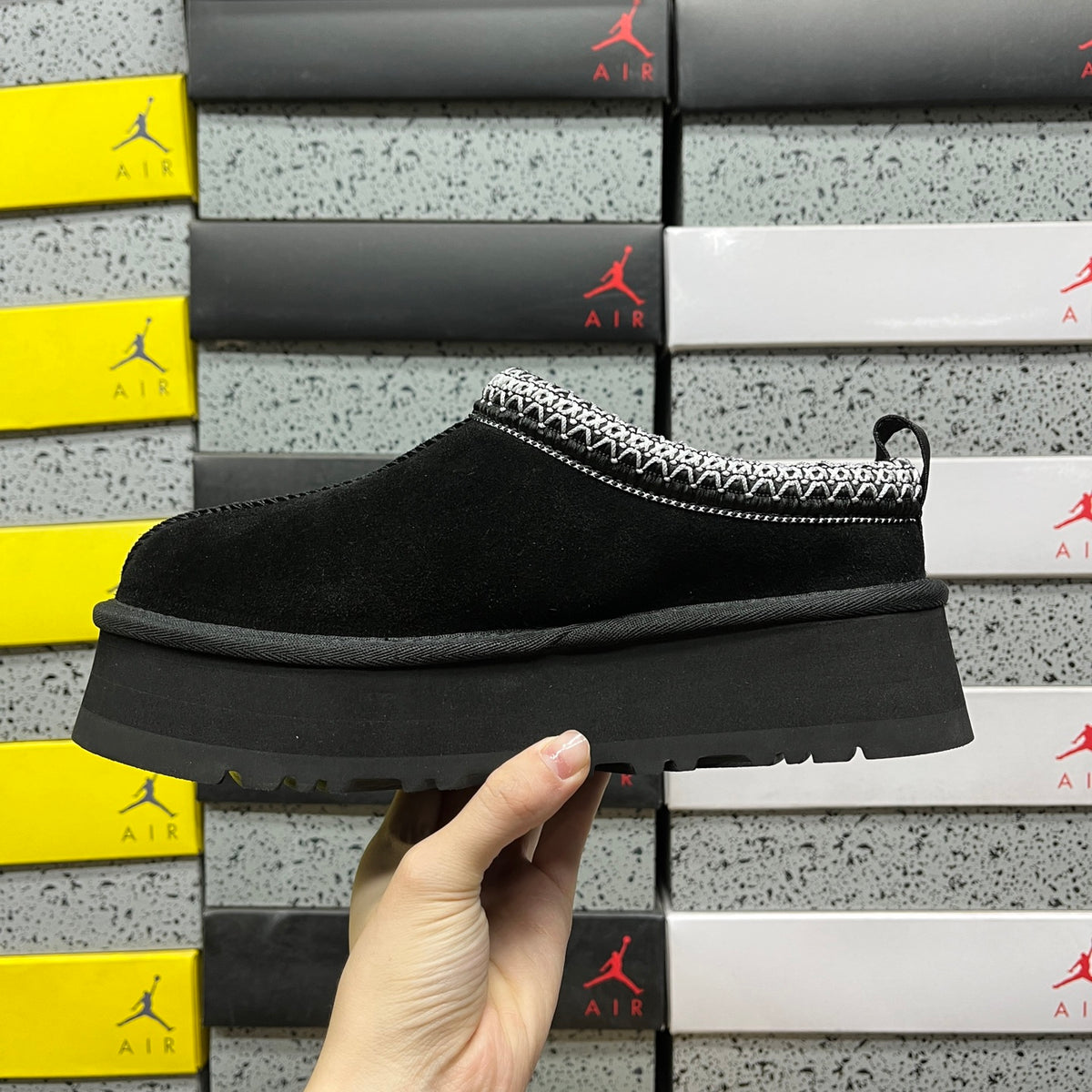 Black Platform Slip-On Shoes with Contrast Collar Stitching