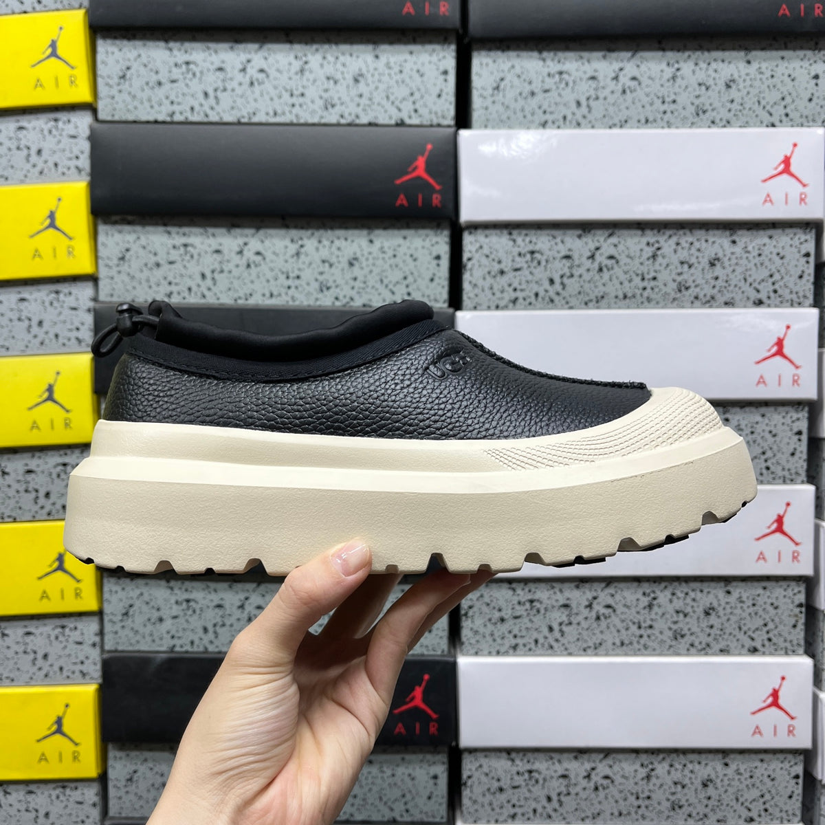 Black Pebbled-Texture Platform Slip-On Shoes with Cream Sole