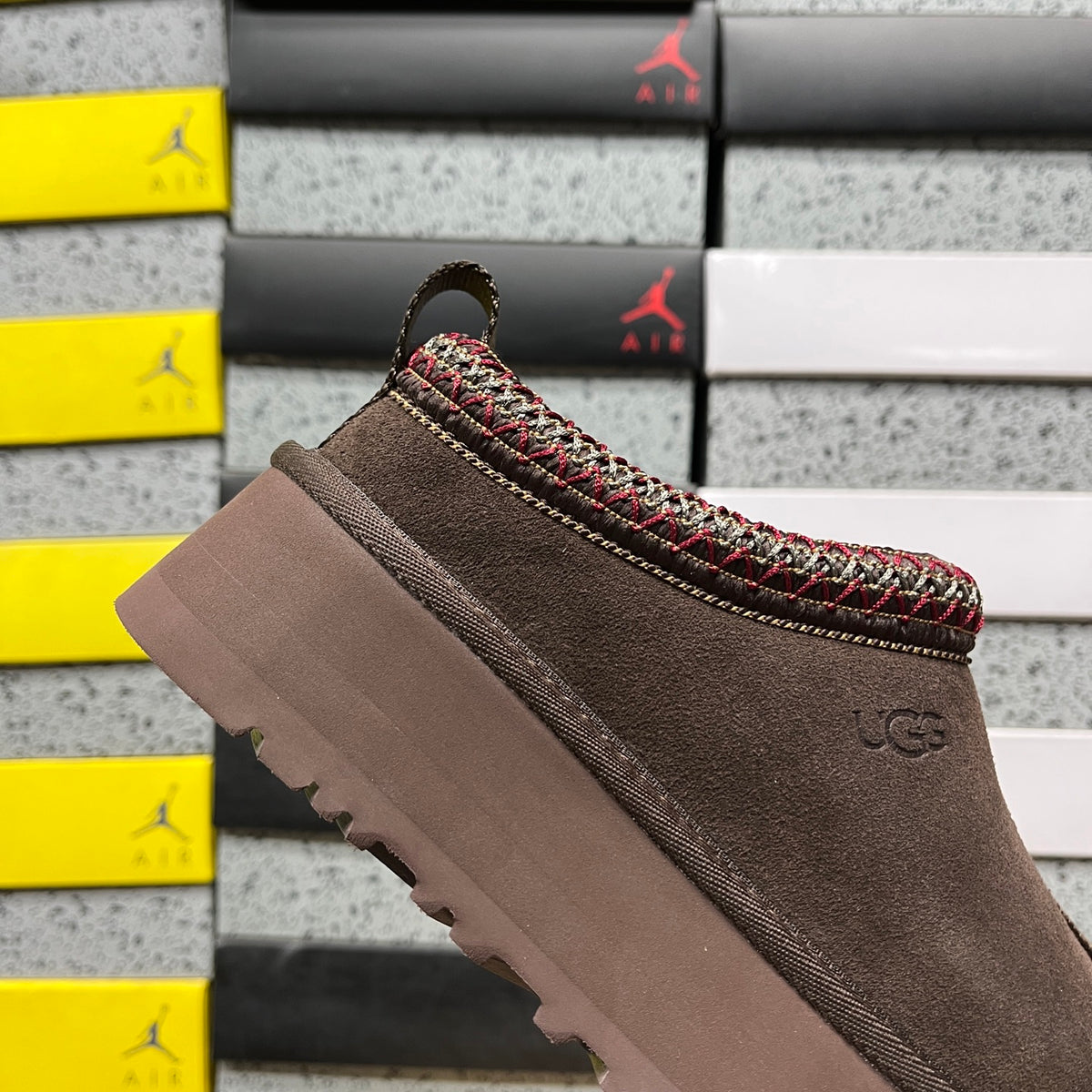 Cocoa Brown Platform Slip-On Shoes with Decorative Stitching