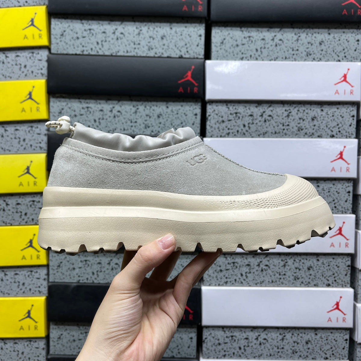 Mist Grey Drawstring Slip-On Shoes with Chunky Cream Sole