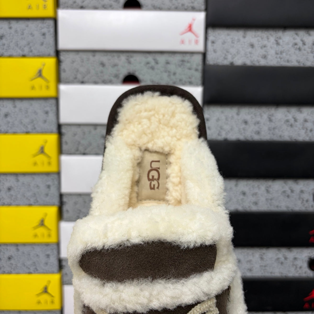 Chocolate Brown Slip-On Mule Slippers with Fluffy Trim