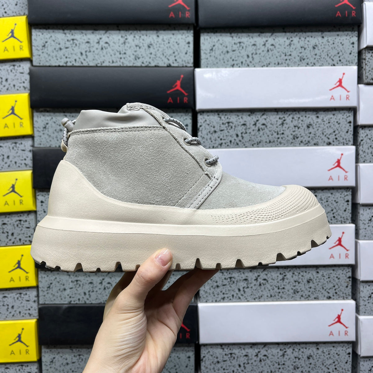Light Grey Chunky-Sole Lace-Up Ankle Boots