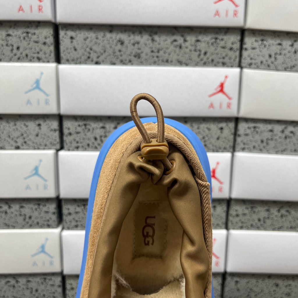 Chestnut Slip-On Shoes with Bright Blue Chunky Sole