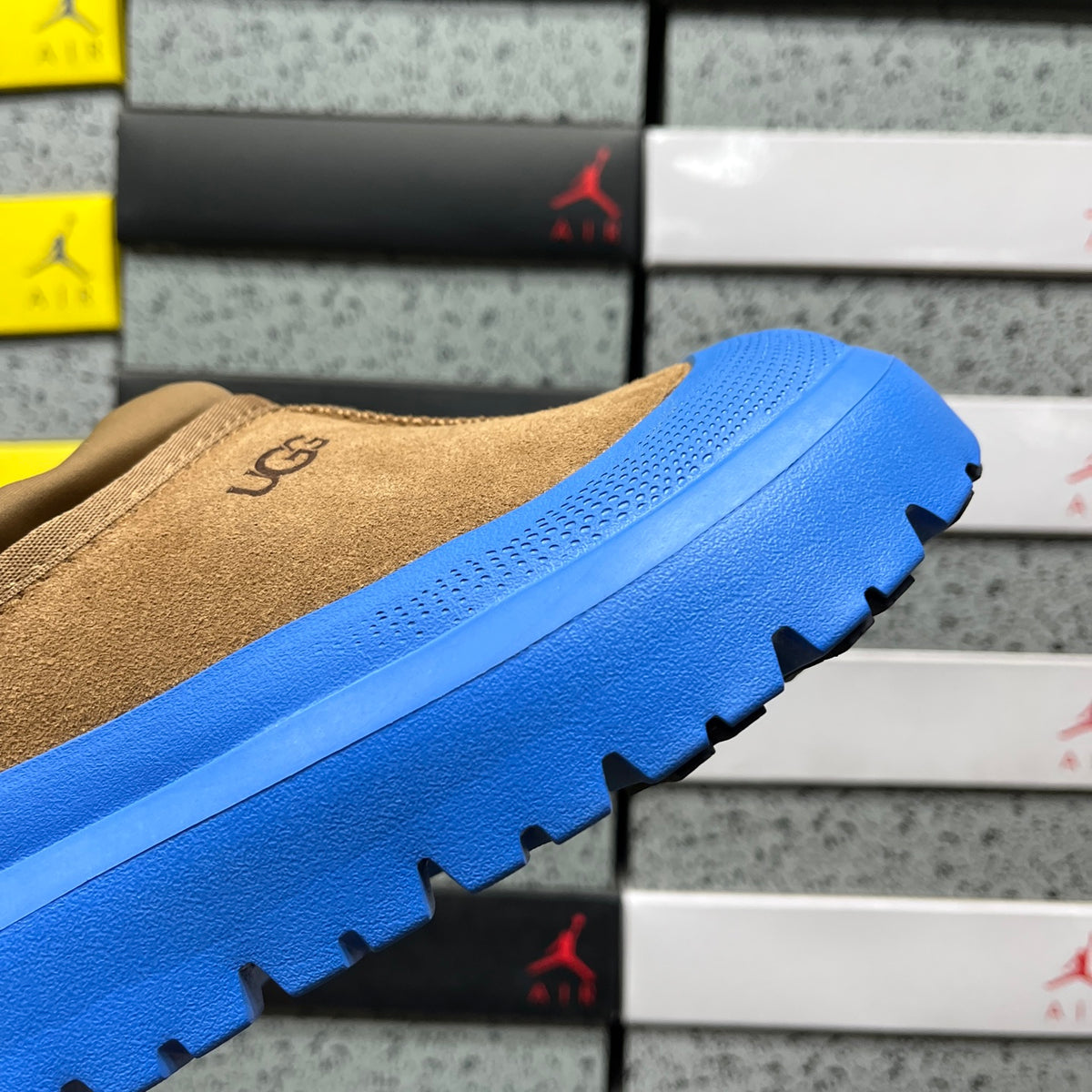 Chestnut Platform Slip-On Shoes with Bright Blue Sole