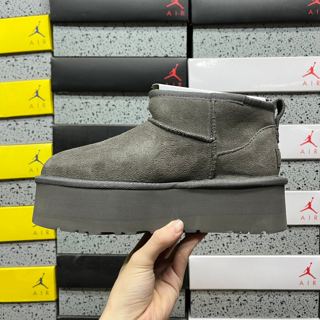 Grey Mini Platform Ankle Boots - 5 cm Sole