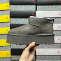 Grey Mini Platform Ankle Boots - 5 cm Sole