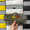 Olive Green Embroidered Slip-On Shoes with Braided Collar