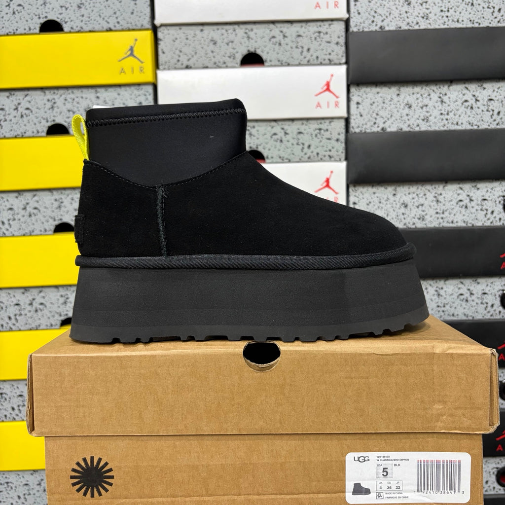 Black Platform Ankle Boots with Neon Yellow Pull Tab