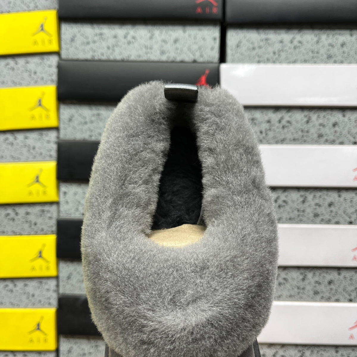 Grey Platform Slip-On Shoes with Fluffy Collar