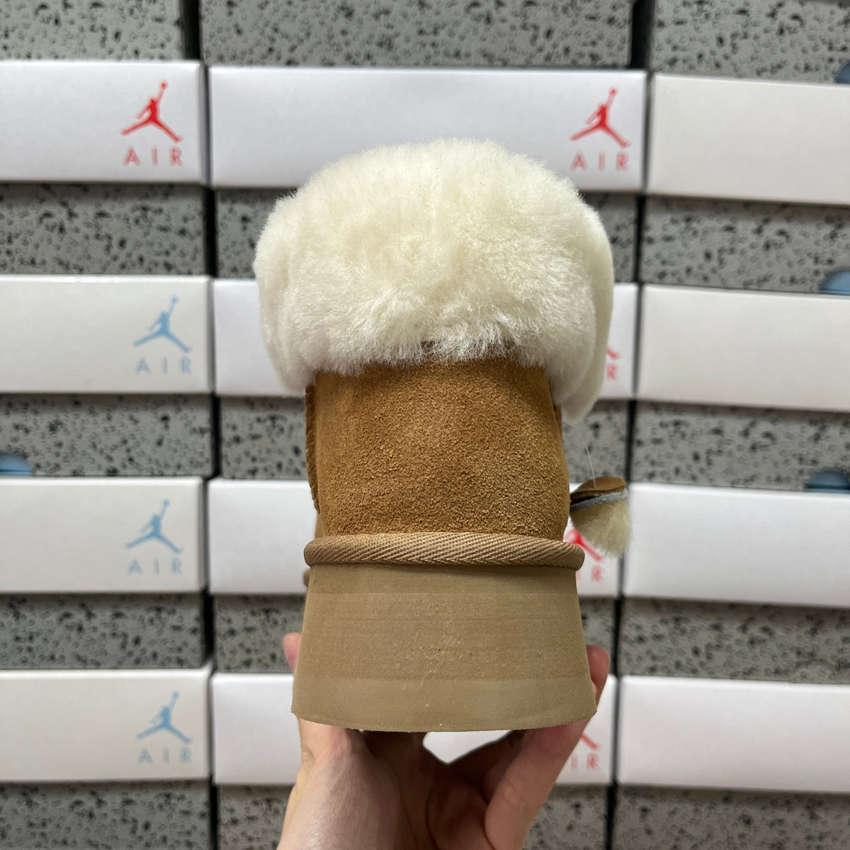 Chestnut Platform Ankle Boots with Cream Fluffy Collar