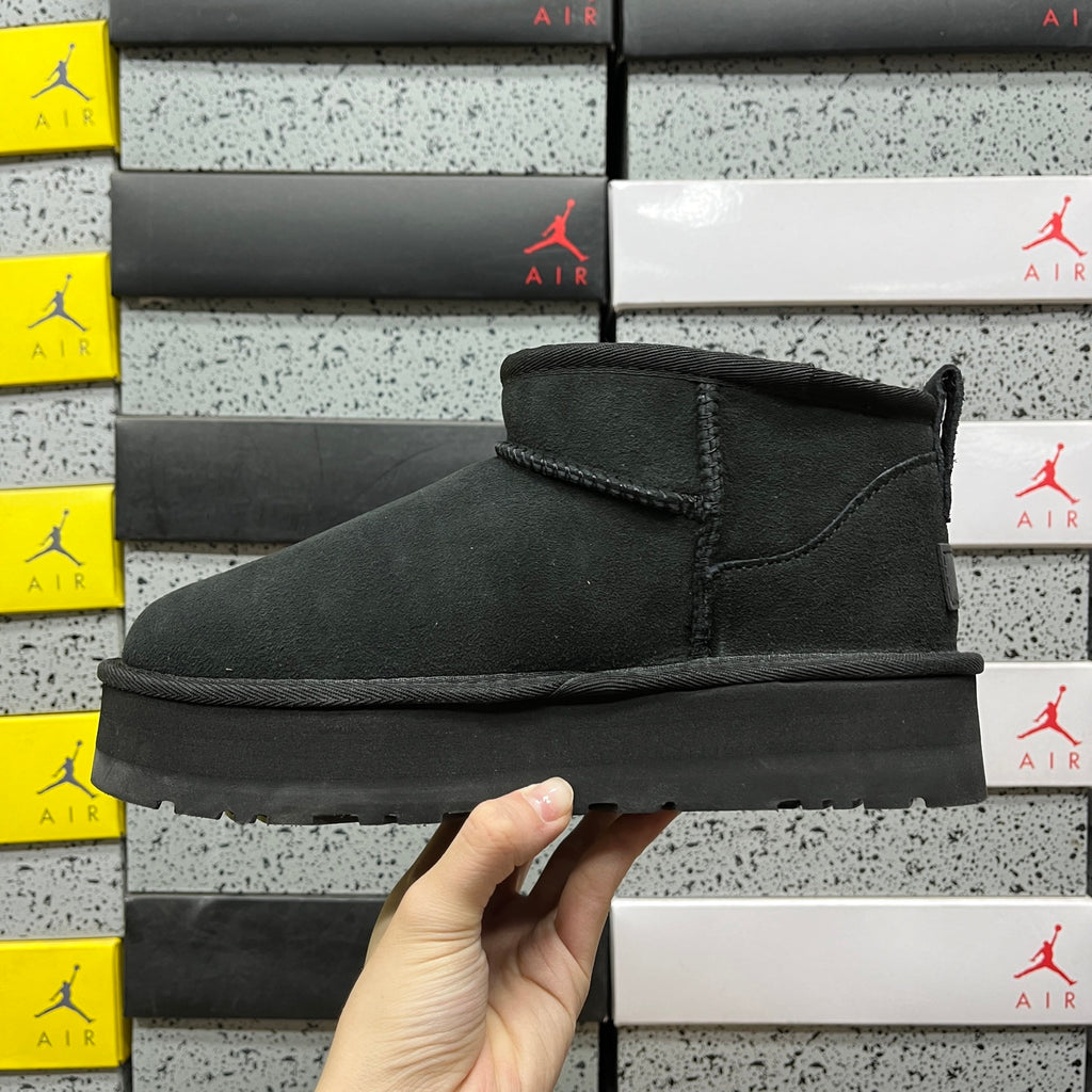 Black Mini Platform Ankle Boots - 3 cm Sole