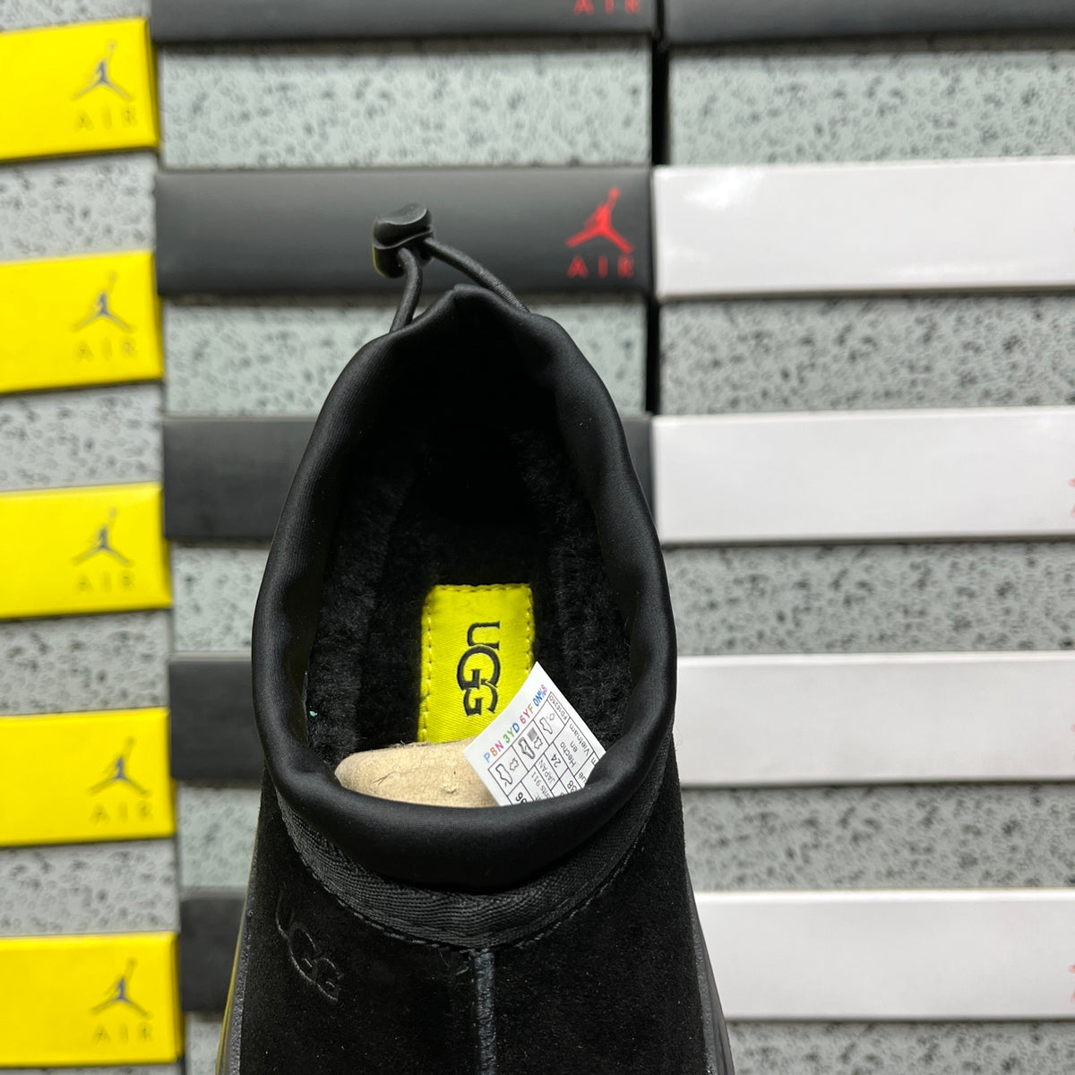 Black Platform Slip-On Shoes with Rear Drawcord