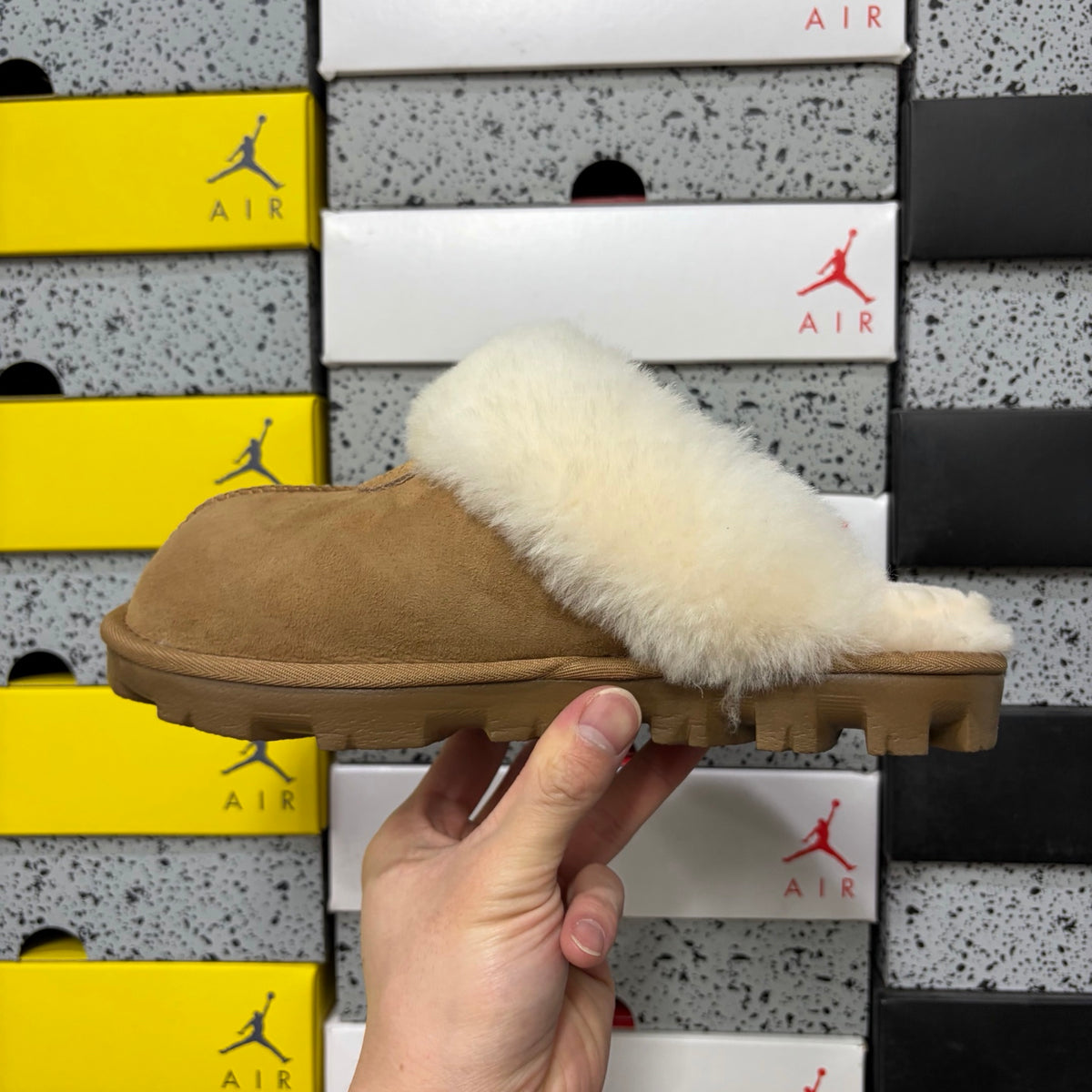 Chestnut Mule Slippers with Oversized Fluffy Trim