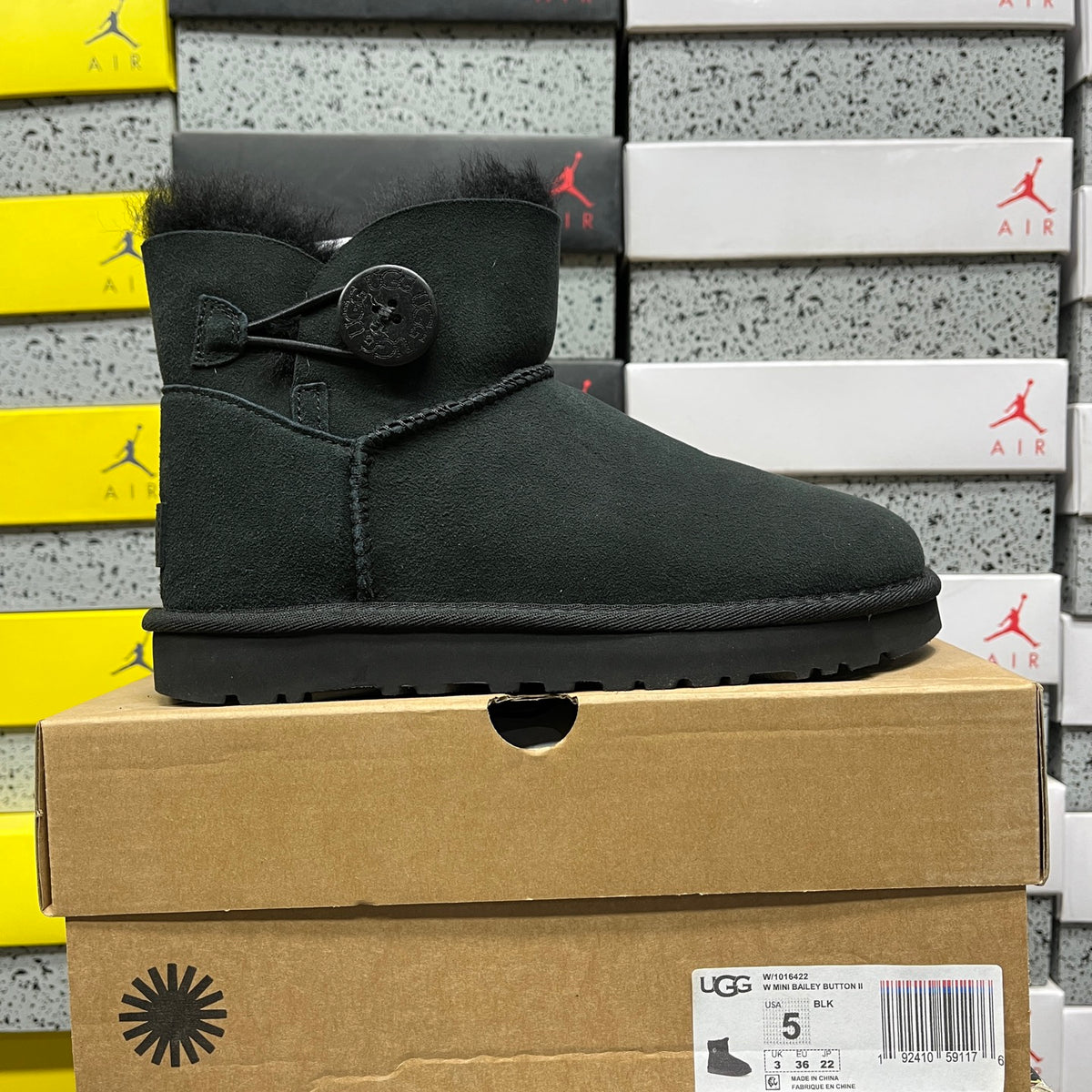 Black Button-Detail Mini Ankle Boots