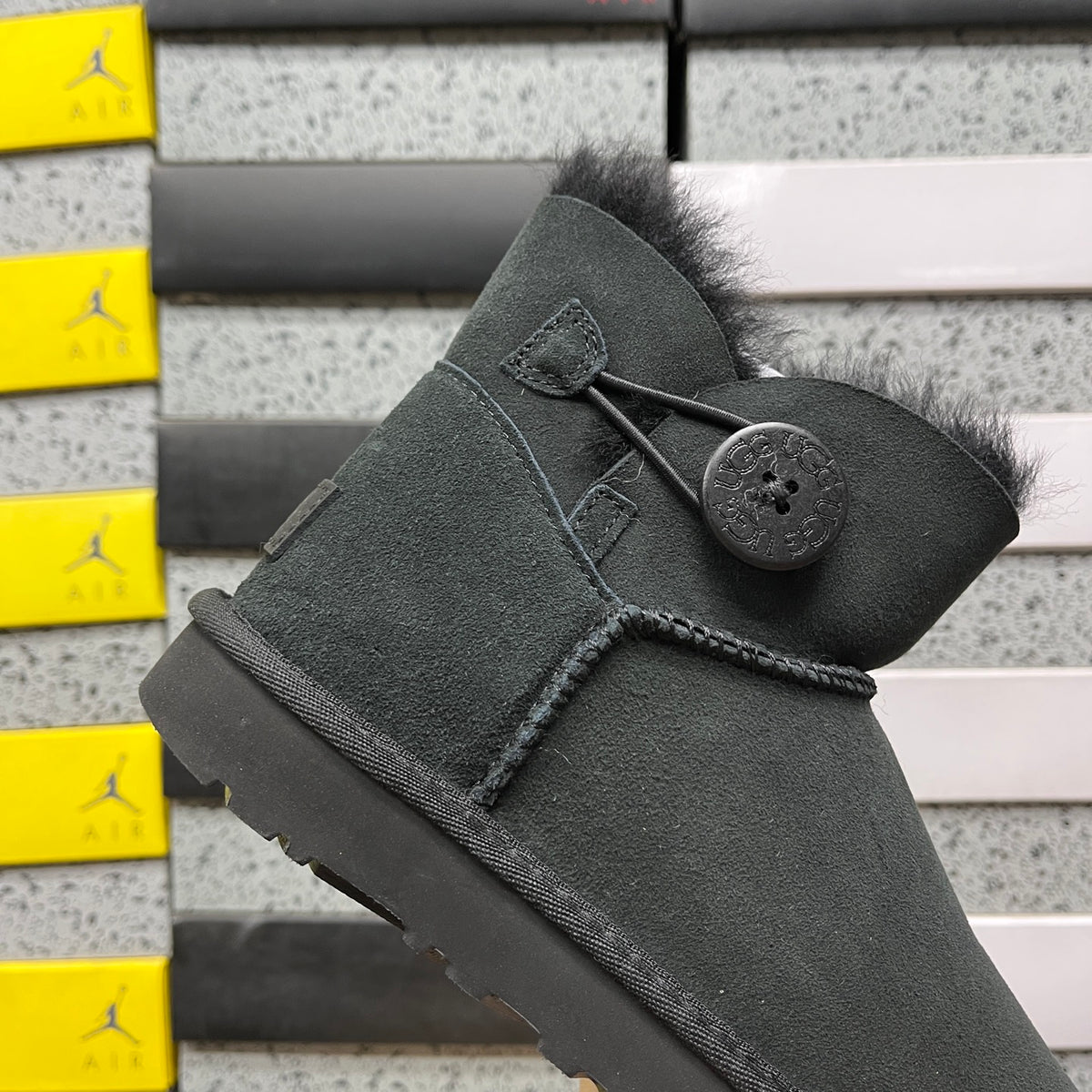 Black Button-Detail Mini Ankle Boots