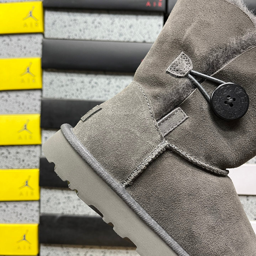 Grey Button-Detail Short Boots
