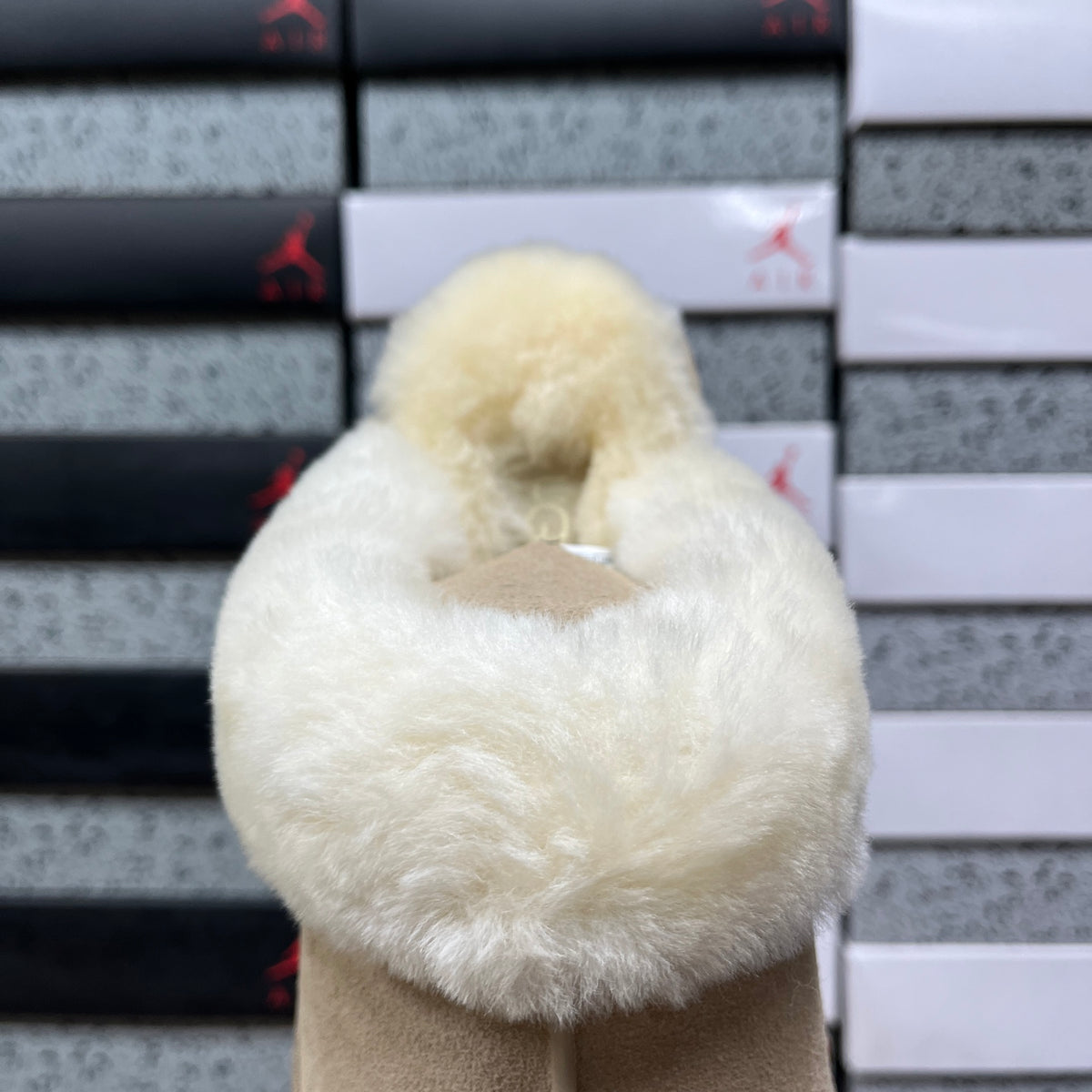 Sand Platform Clog Slippers with Cream Fluffy Trim