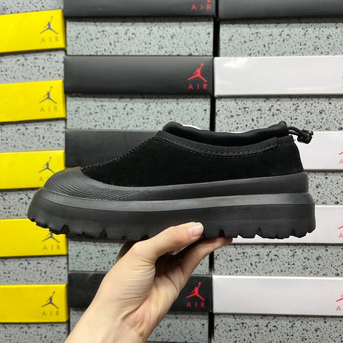Black Platform Slip-On Shoes with Rear Drawcord