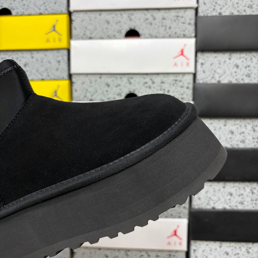 Black Platform Ankle Boots with Neon Yellow Pull Tab