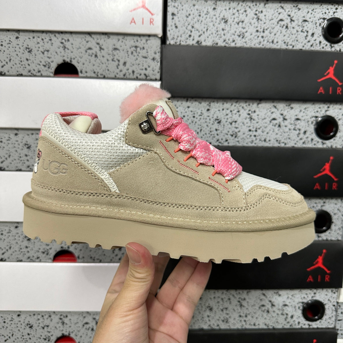 White & Pink Chunky-Sole Lace-Up Shoes