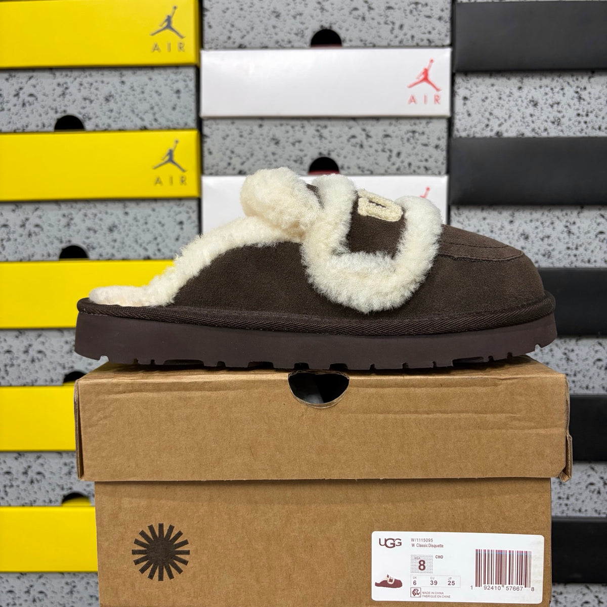 Chocolate Brown Slip-On Mule Slippers with Fluffy Trim