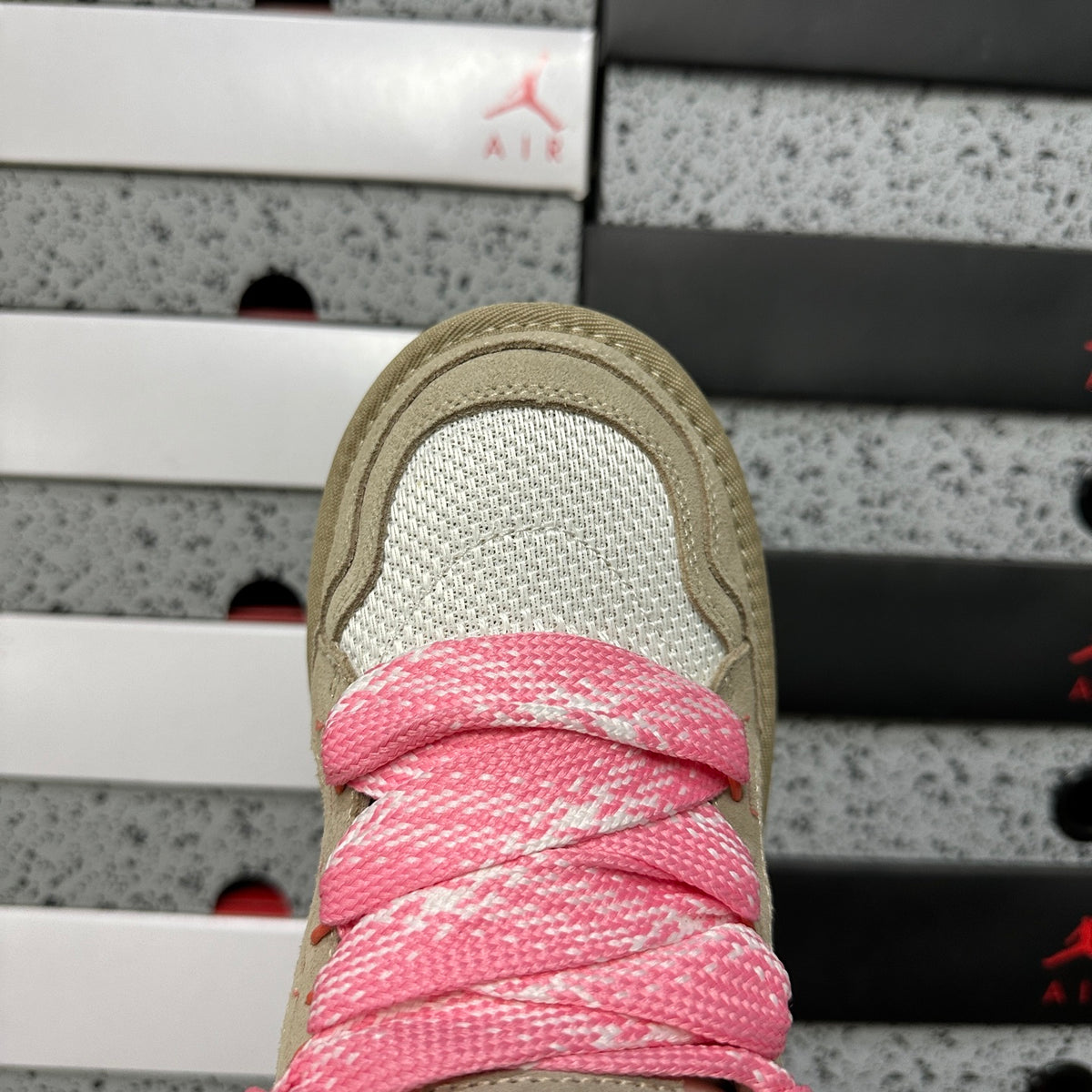 White & Pink Chunky-Sole Lace-Up Shoes