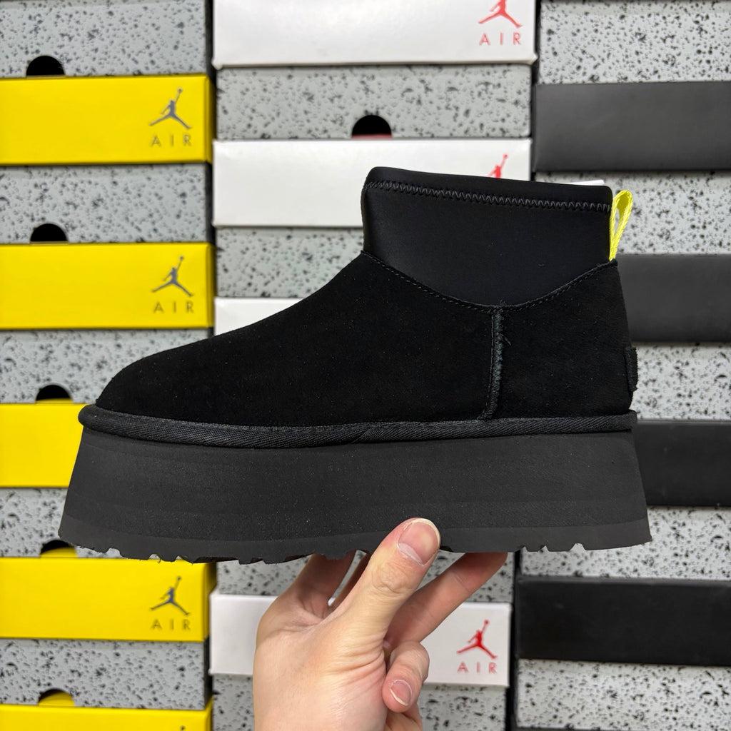 Black Platform Ankle Boots with Neon Yellow Pull Tab