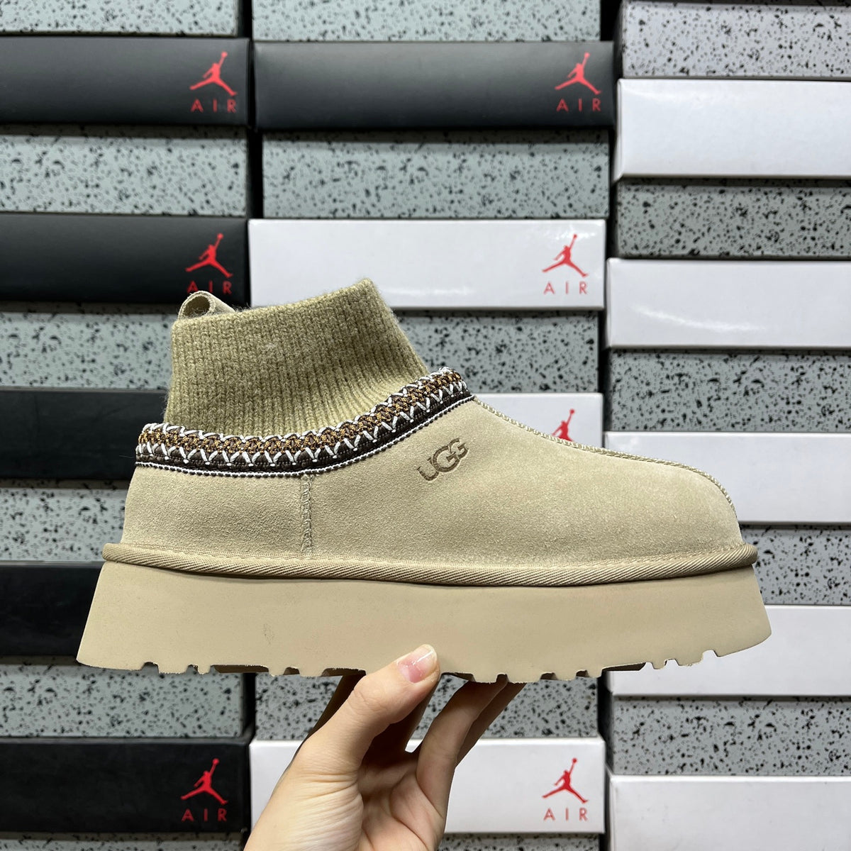 Mustard Seed Platform Ankle Boots with Knit Collar