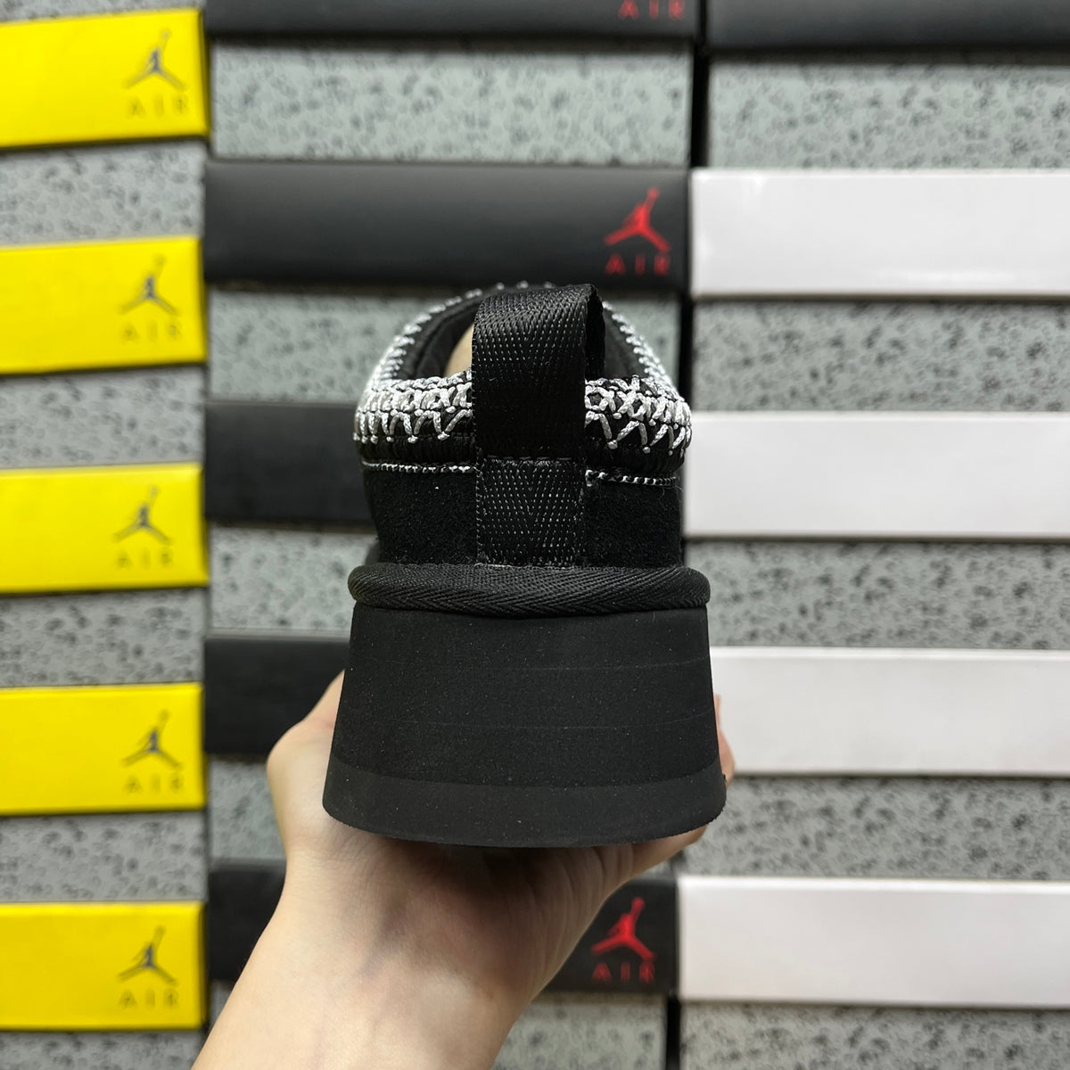 Black Platform Slip-On Shoes with Contrast Collar Stitching