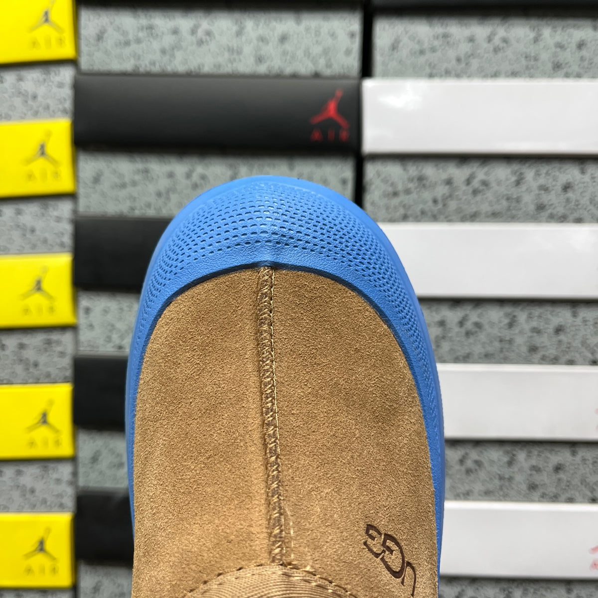 Chestnut Platform Slip-On Shoes with Bright Blue Sole