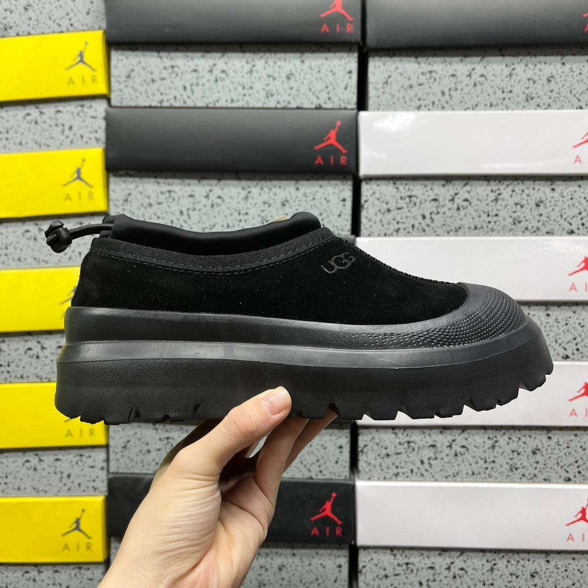 Black Platform Slip-On Shoes with Rear Drawcord