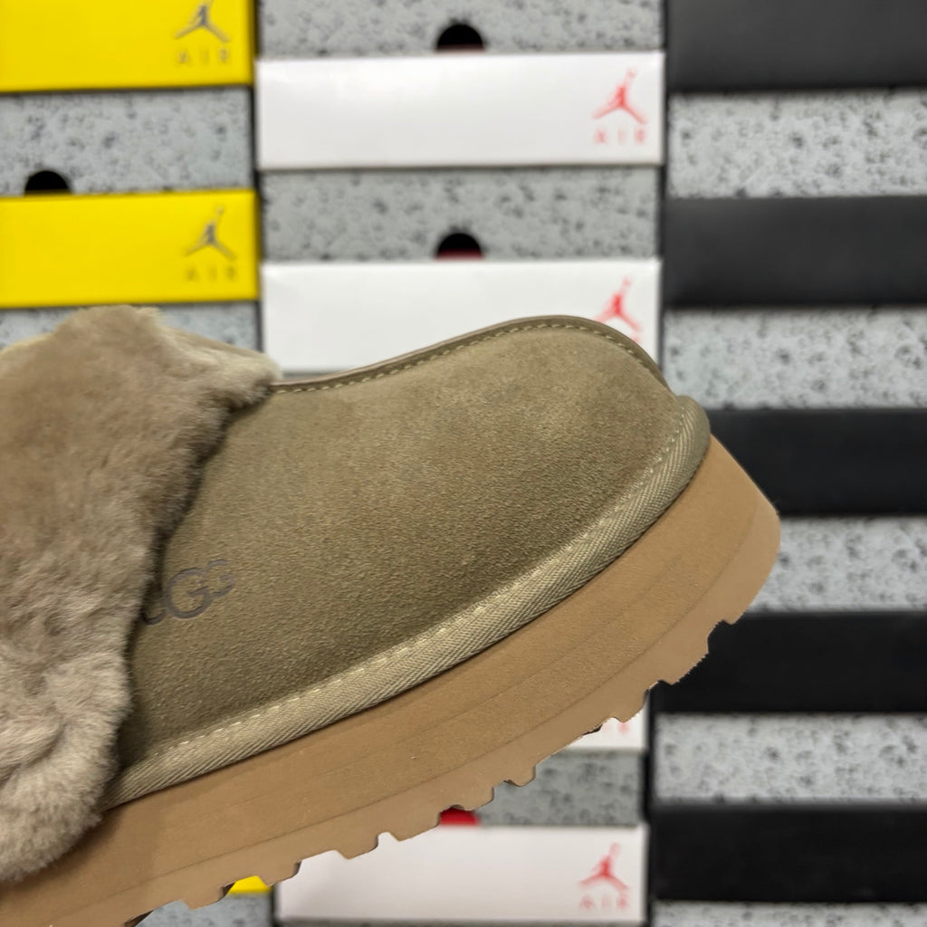 UGG Antelope Brown Platform Slippers with Plush Trim