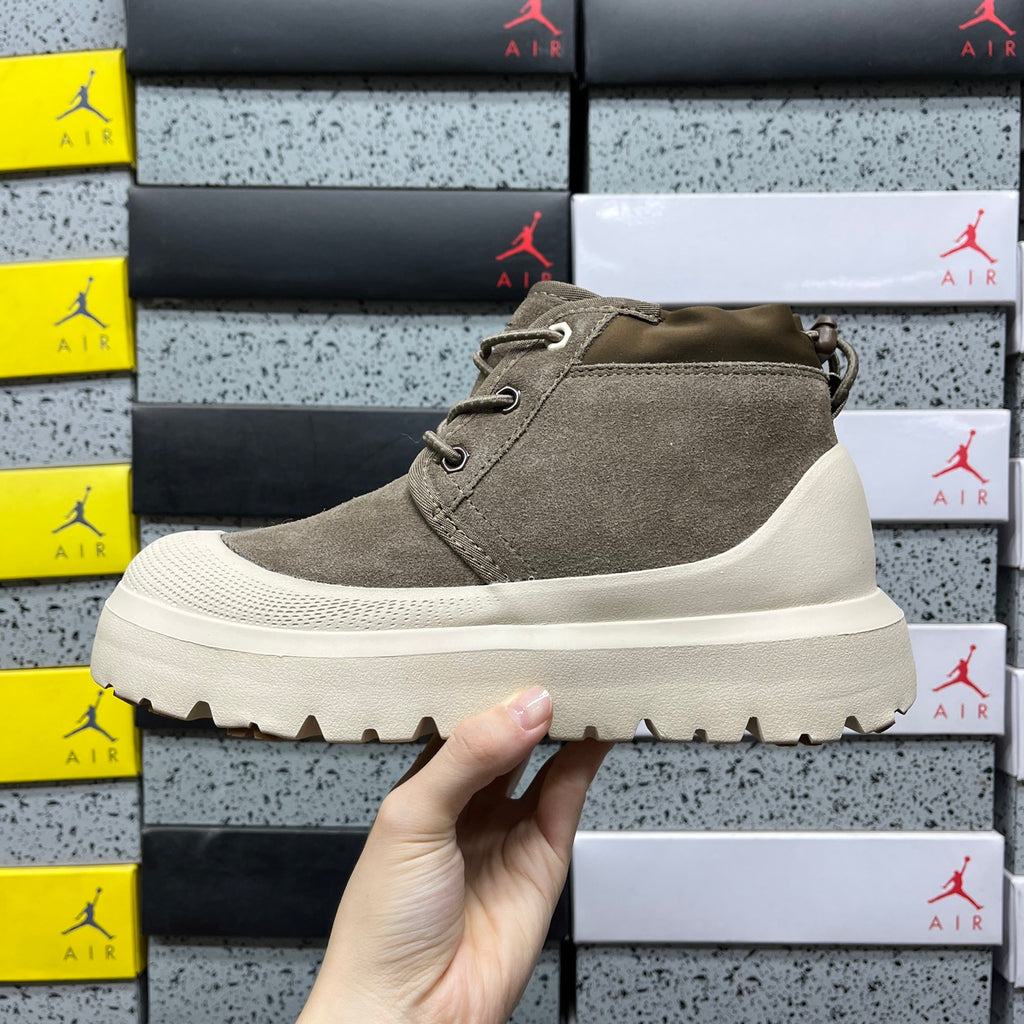 Walnut Brown Lace-Up Ankle Boots with Cream Chunky Sole
