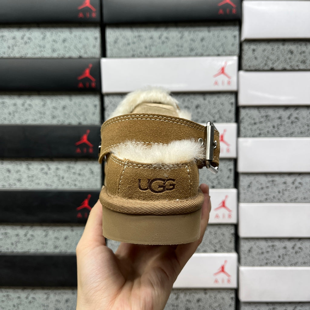 Chestnut Moccasin-Style Shoes with Buckled Heel Strap
