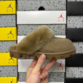 Antelope Brown Mule Slippers with Oversized Fluffy Trim
