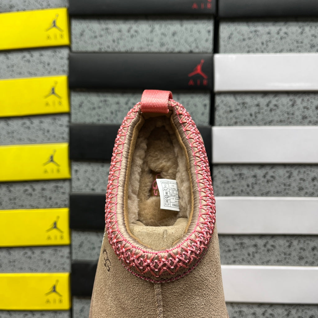Sand & Pink Platform Slip-On Shoes with Decorative Stitching
