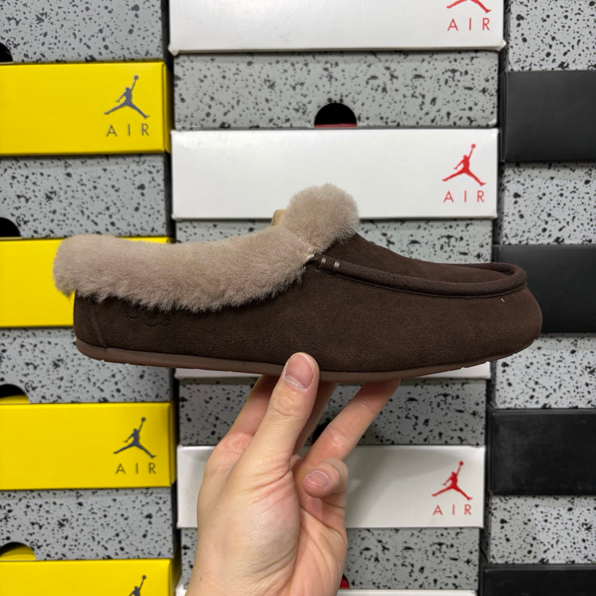 Cocoa Brown Moccasin Slippers with Fluffy Collar