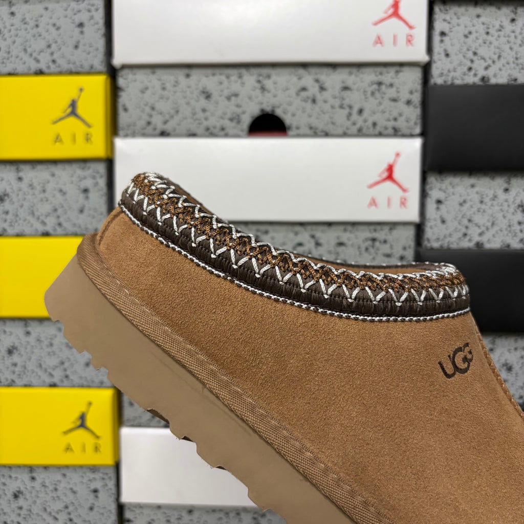 Chestnut Slip-On Shoes with Contrast-Stitched Collar