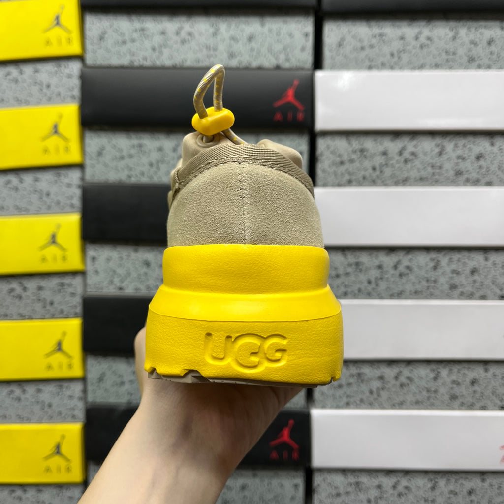 Sand Platform Slip-On Shoes with Bright Yellow Sole