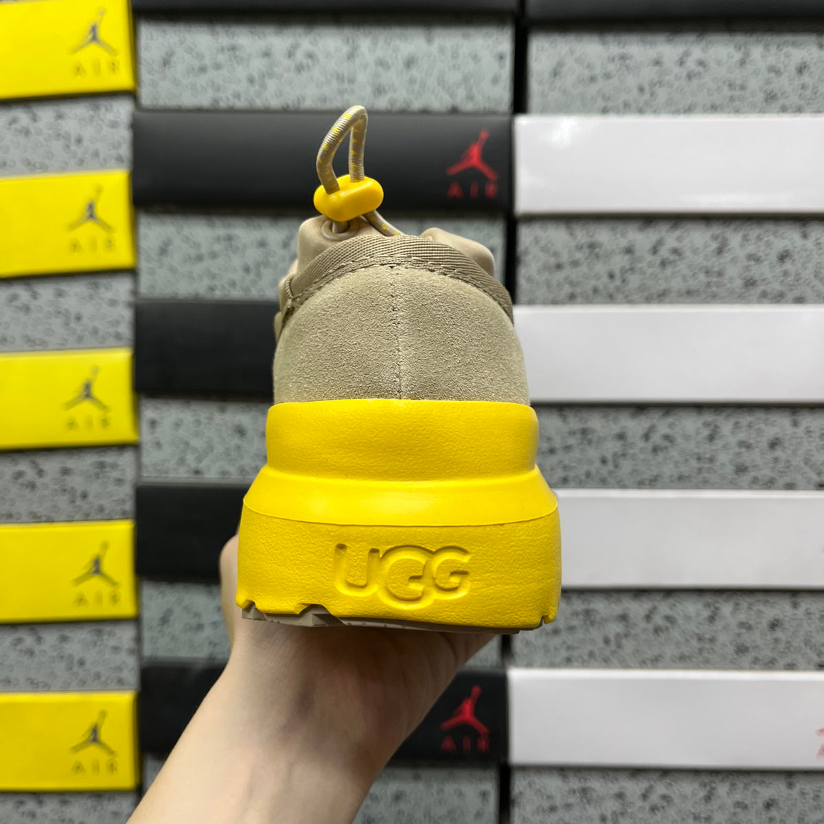 Sand Platform Slip-On Shoes with Bright Yellow Sole