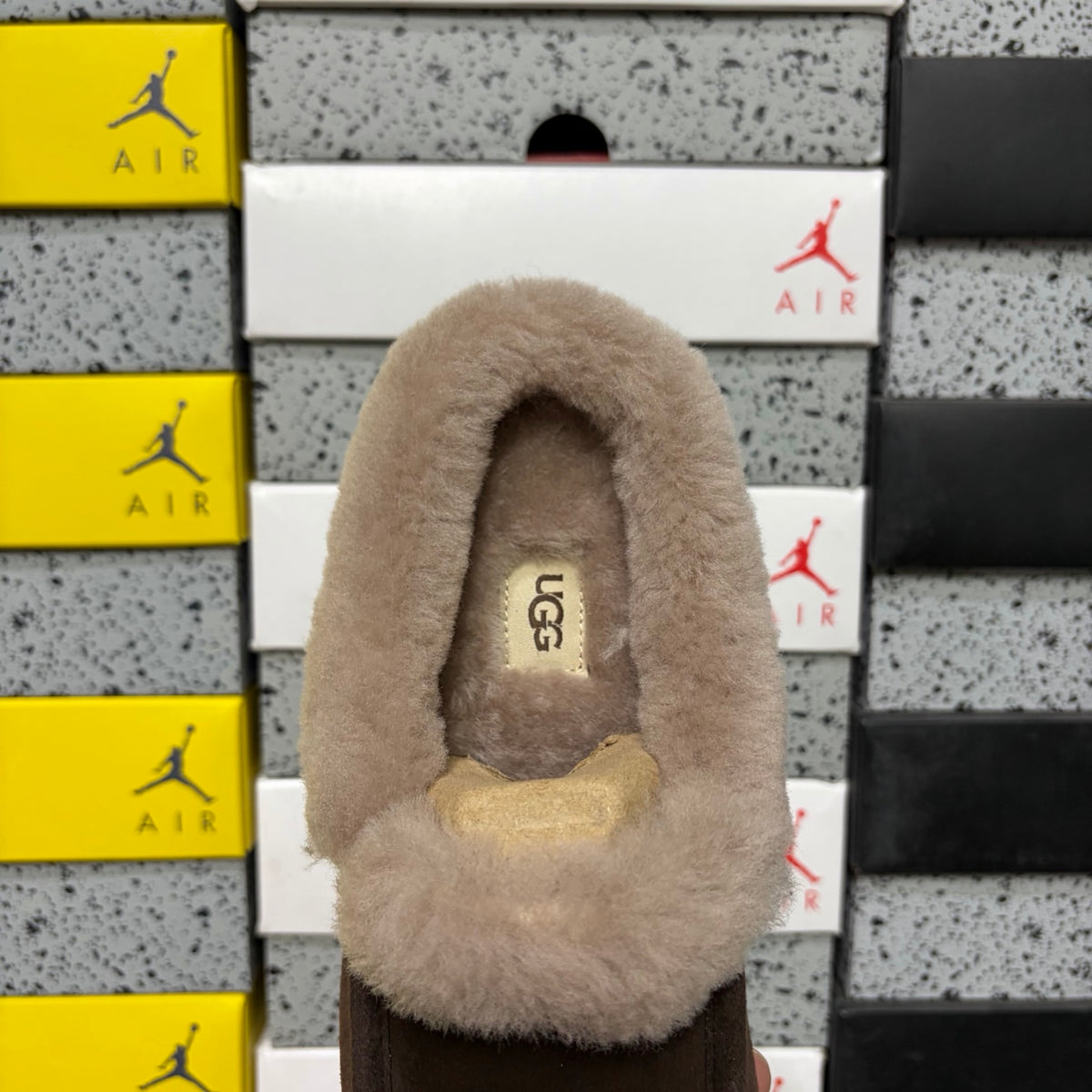 Cocoa Brown Moccasin Slippers with Fluffy Collar
